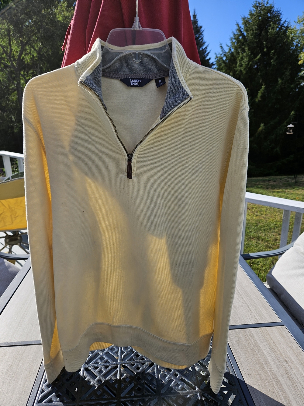 Lands' End Men’s Light Yellow Quarter-Zip Knit Pullover